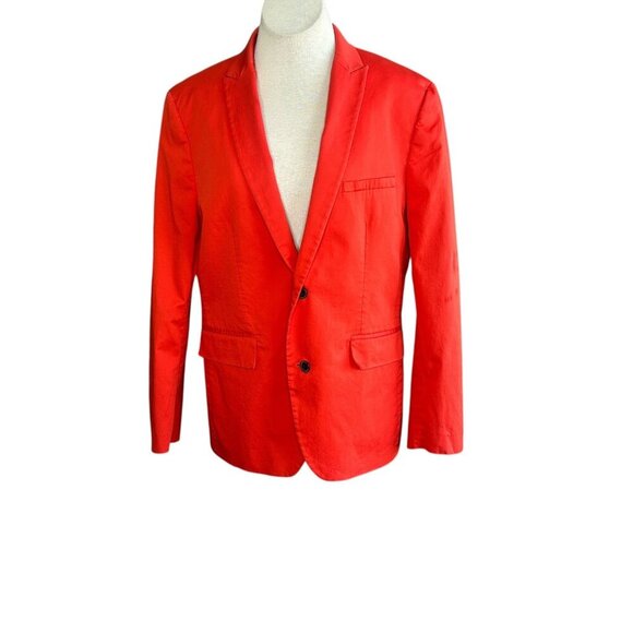 Men's Red Cotton Blend Sport Coat Blazer Size Large Slim - Picture 1 of 10